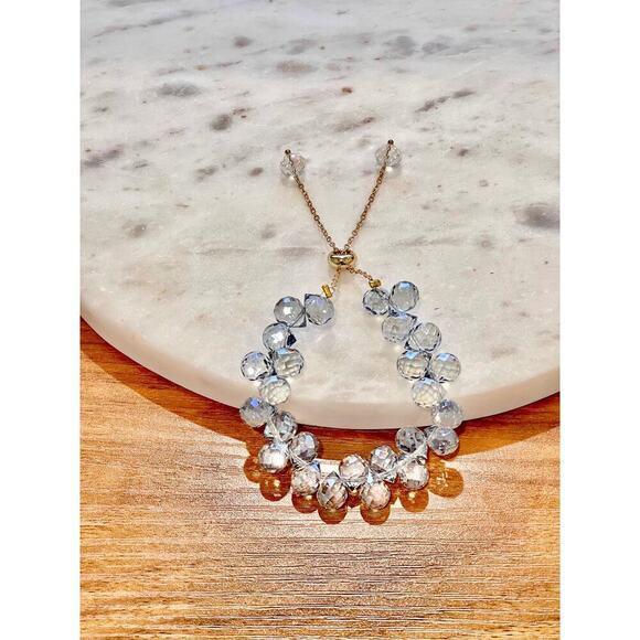 Swarovski Beaded Bracelet- Gray Blue Gold - Picture 4 of 11